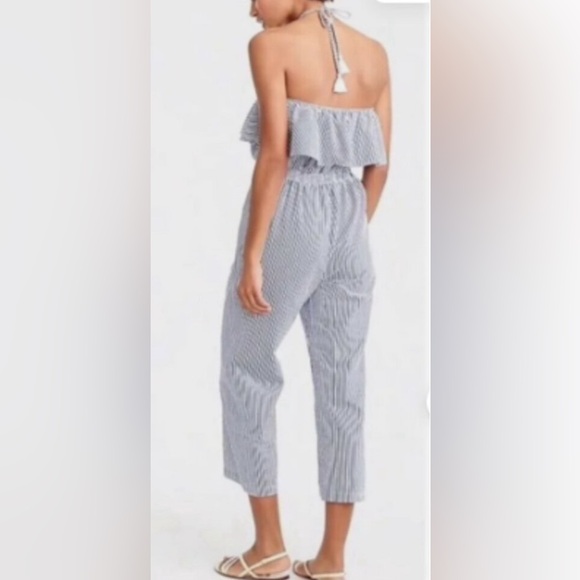 J Crew Ruffled Seersucker Striped Jumpsuit Beach Coverup in Size Medium - Picture 2 of 13